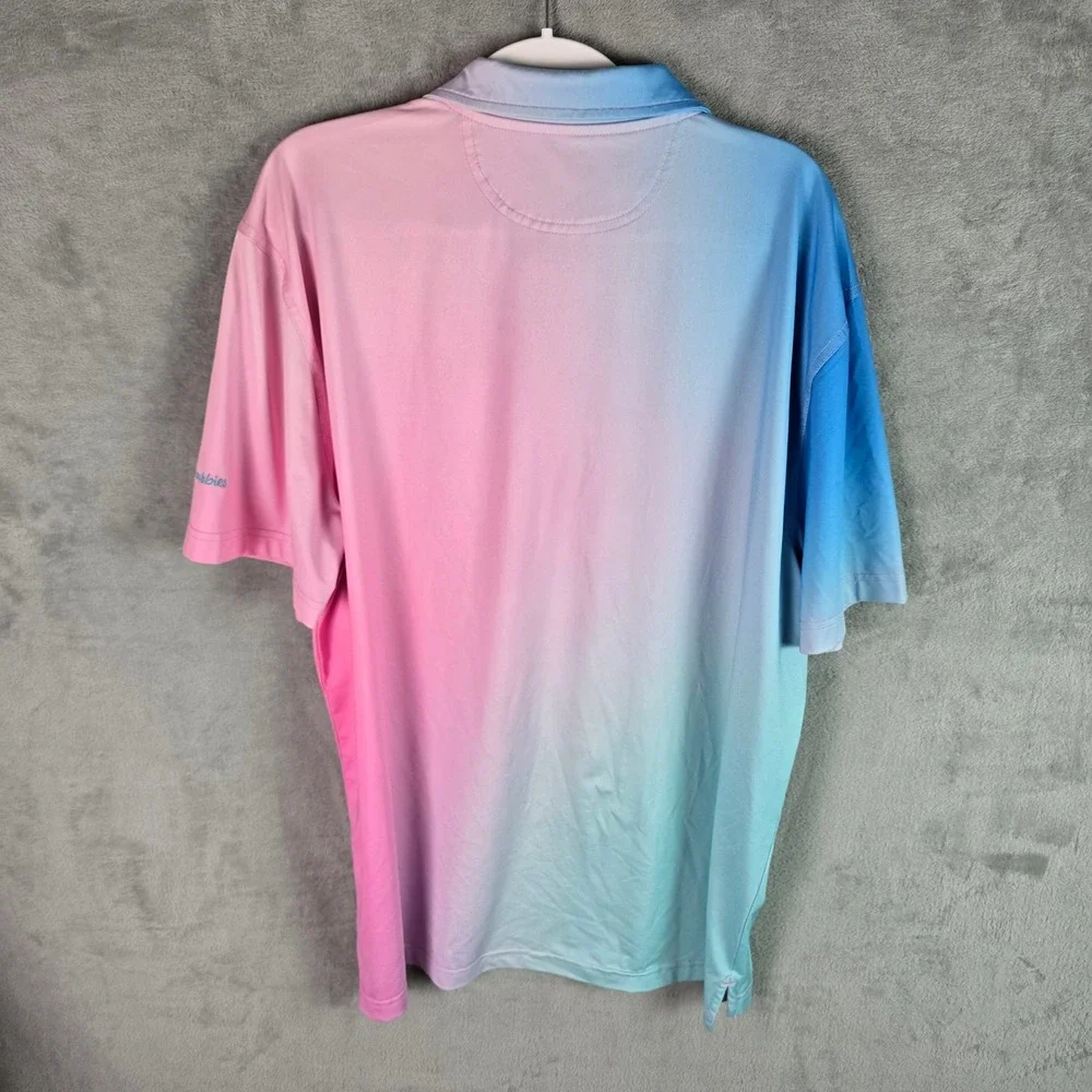 Chubbies Mens Large Pink Blue Ombre Pineapple Performance Polo Shirt SM23CA00106